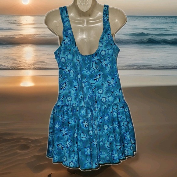 Maxine Womens Plus Size 18 Swimsuit One Piece Skirted Floral - Picture 2 of 4